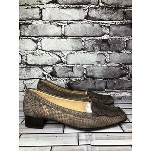 Lloyd Germany Vibram Bronze Shimmer Leather SnakeSkin Heel Loafers Women Sz 41EU